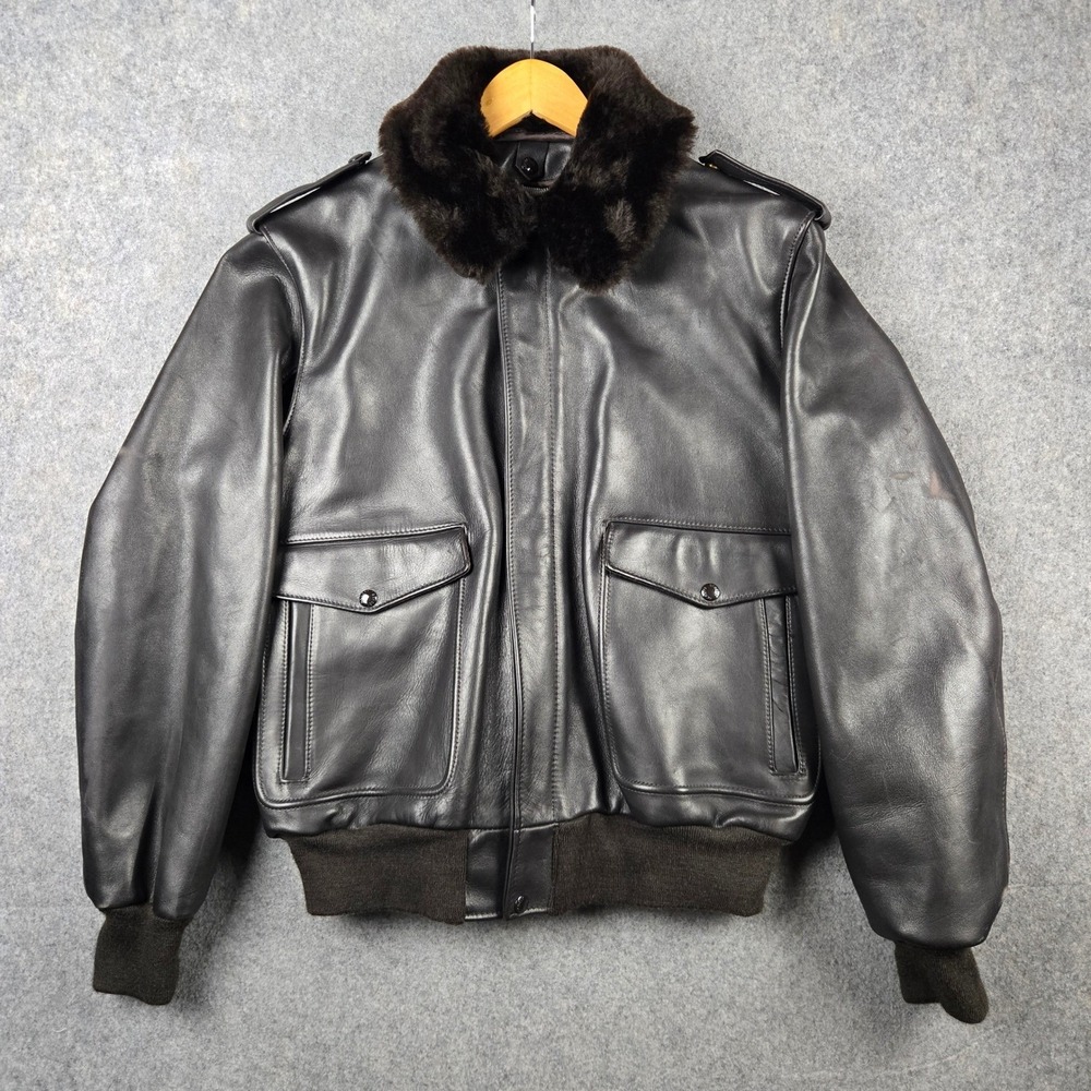Schott G-2 Flight Jacket Mens 42 Black Leather Bomber Faux Fur Top Gun 2005